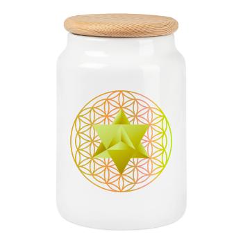 Merkaba Star & Flower of Life - Cookie Jar with Wooden Lid - white - Front