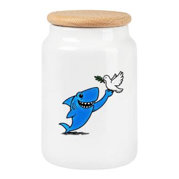 Le requin bleu rencontre la colombe de la paix - Boîte à biscuits avec couvercle en bois - blanc - Devant