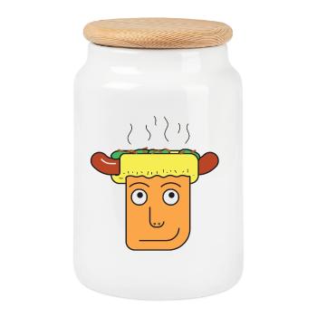 Franken-Bun: The Hot Dog Head Cartoon - Cookie Jar with Wooden Lid - white - Front