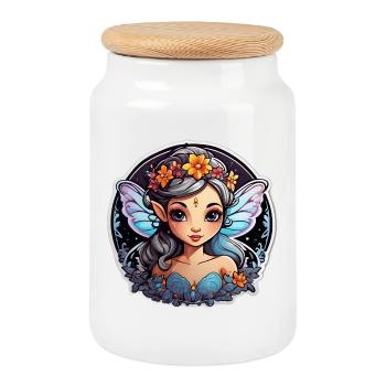Nocturnal Floral Fairy - Cookie Jar with Wooden Lid - white - Front