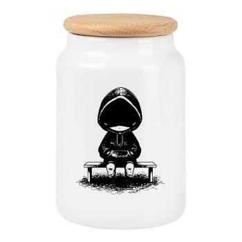 Anonymer Ombre-Hoodie Schwarz-Weiß - Keksdose mit Holzdeckel - Weiß - Vorne
