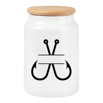 Fischhaken-Name Monogramm - Keksdose mit Holzdeckel - Weiß - Vorne