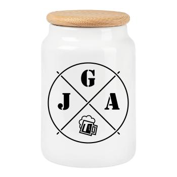 JGA Bier (Junggesellenabschied Kreis Symbol Black) - Keksdose mit Holzdeckel - Weiß - Vorne