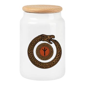 Uroboros Runic Circle - Cookie Jar with Wooden Lid - white - Front