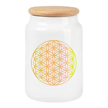 Flower of Life - Cookie Jar with Wooden Lid - white - Front