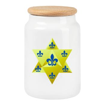 Merkaba Star & Feur de lis - Cookie Jar with Wooden Lid - white - Front