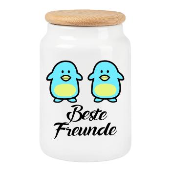 Pinguine Beste Freunde - Keksdose mit Holzdeckel - Weiß - Vorne