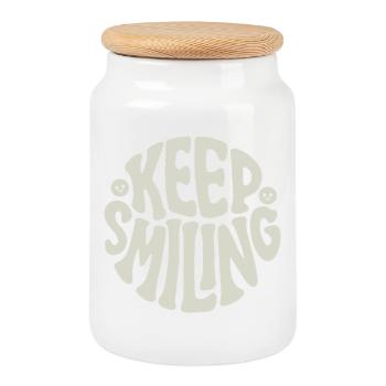 Keep Smiling Bold Typography Positive Quote - Cookie Jar with Wooden Lid - white - Front