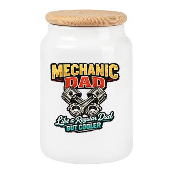 Mechanic Dad – Cool Dad Saying - Cookie Jar with Wooden Lid - white - Front