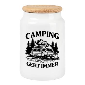 Camping geht immer Camper Wohnmobil Outdoor - Keksdose mit Holzdeckel - Weiß - Vorne