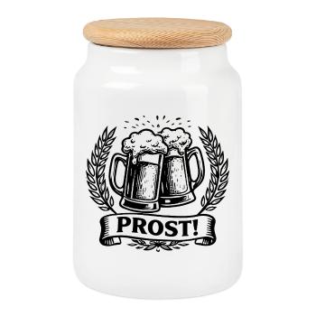 Cheers beer mugs laurel wreath - Cookie Jar with Wooden Lid - white - Front