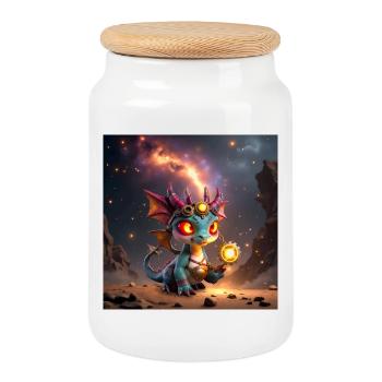 Dragon Steampunk Lumineux avec des Engrenages - Boîte à biscuits avec couvercle en bois - blanc - Devant