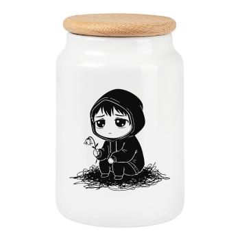Kind-Hoodie verblasste Blumentraurigkeit - Keksdose mit Holzdeckel - Weiß - Vorne