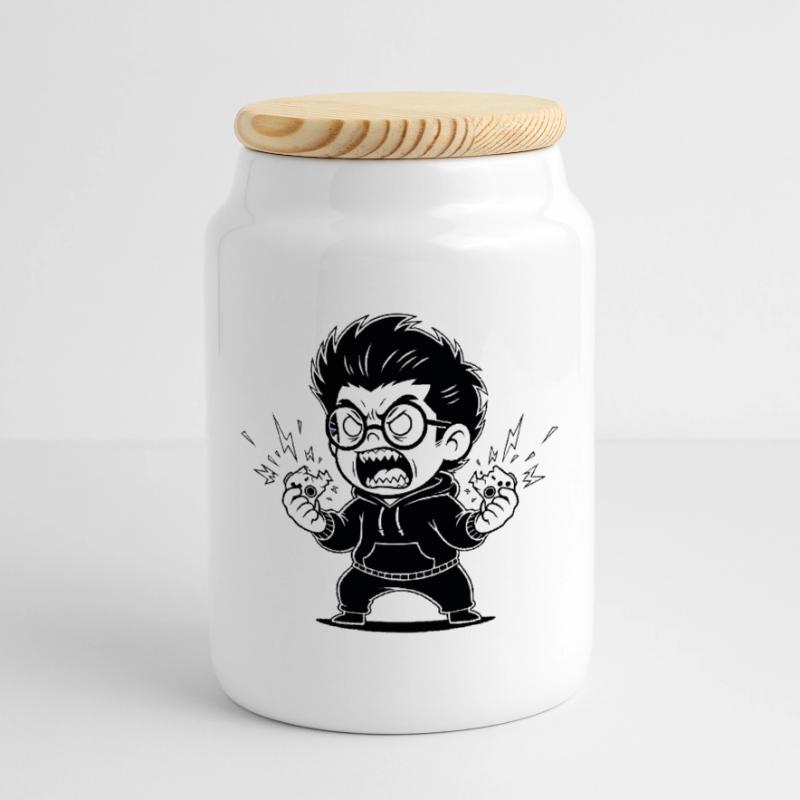 Gamer Anger Controller Broken Rage Cookie Jar with Wooden Lid