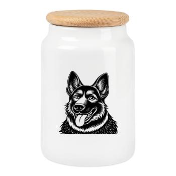 Deutscher Schäferhund - Keksdose mit Holzdeckel - Weiß - Vorne