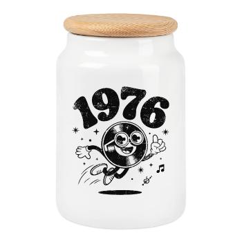 1976 Vintage - Keksdose mit Holzdeckel - Weiß - Vorne