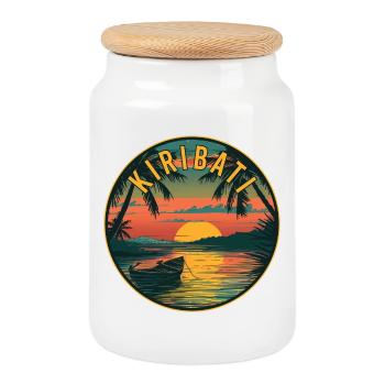 Découvrez le paradis insulaire tropical de Kiribati - Boîte à biscuits avec couvercle en bois - blanc - Devant