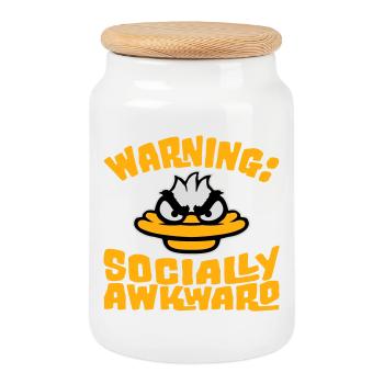 Duck Warning Socially awkward Socially awkward - Cookie Jar with Wooden Lid - white - Front