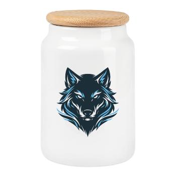 Emblème du Loup de Nuit Bleu - Boîte à biscuits avec couvercle en bois - blanc - Devant