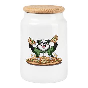 Panda Pizza Fest - Boîte à biscuits avec couvercle en bois - blanc - Devant