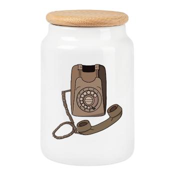 Vintage-Wählscheibentelefon - Keksdose mit Holzdeckel - Weiß - Vorne