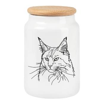 Majestic Maine Coon Minimalist Line Drawing - Keksdose mit Holzdeckel - Weiß - Vorne