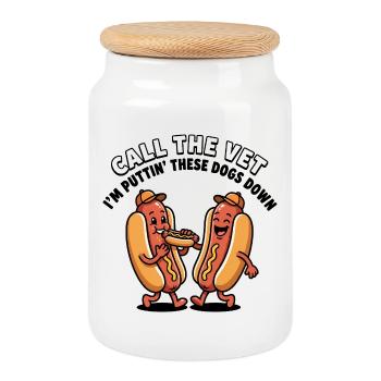 Appelle le vétérinaire, je laisserai ces chiens inclure - Boîte à biscuits avec couvercle en bois - blanc - Devant