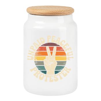 Unpaid Peaceful Protester Activist Saying Demo - Cookie Jar with Wooden Lid - white - Front