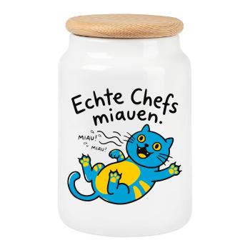 Fröhliche blaue Katze Miauen - Keksdose mit Holzdeckel - Weiß - Vorne