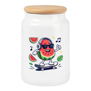 Rhythmische Wassermelone im Skateboarding - Keksdose mit Holzdeckel - Weiß - Vorne