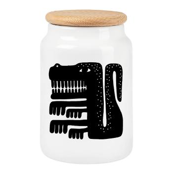 Stammes-Geometrische Geisttier-Silhouette - Keksdose mit Holzdeckel - Weiß - Vorne