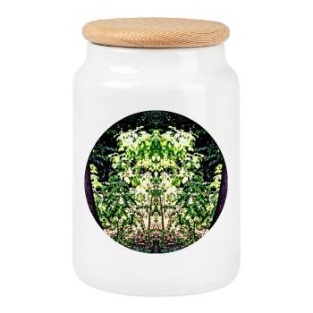 Face de feuille Mandala de la nature - Boîte à biscuits avec couvercle en bois - blanc - Devant