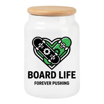 Board Life, Stylish Skater Shirt, Hoodie, Bag - Cookie Jar with Wooden Lid - white - Front