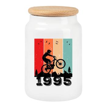 1995 vintage - Cookie Jar with Wooden Lid - white - Front