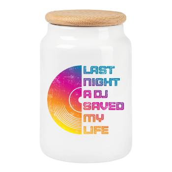 Last night a dj saved my life - Cookie Jar with Wooden Lid - white - Front