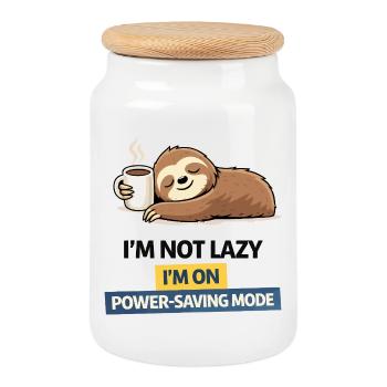 Sloth Energiesparmodus Tee - Keksdose mit Holzdeckel - Weiß - Vorne