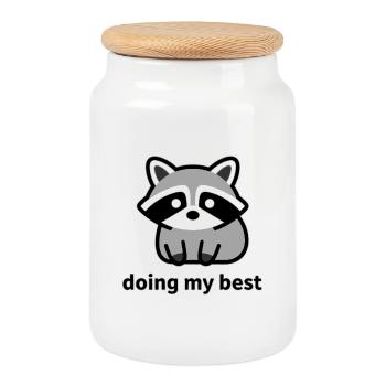 Doing My Best Sad Raccoon Shirt - Cookie Jar with Wooden Lid - white - Front