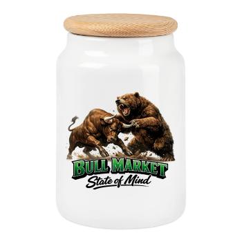 Bull Market State of Mind – Bulle vs. Bär Design - Boîte à biscuits avec couvercle en bois - blanc - Devant