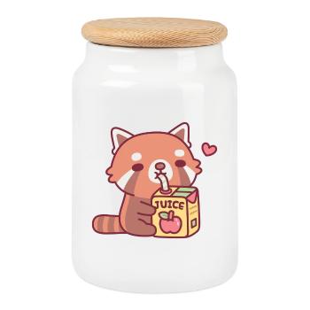 Cute Red Panda Loves Apple Juice - Cookie Jar with Wooden Lid - white - Front
