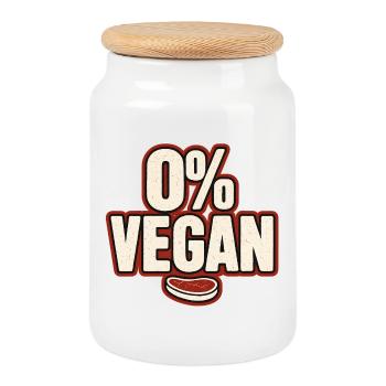 0 % Vegan – Déclaration rétro - Boîte à biscuits avec couvercle en bois - blanc - Devant