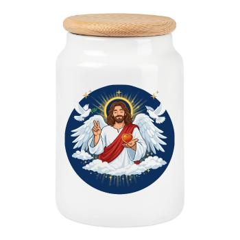 Heavenly Love: Jesus with Heart - Cookie Jar with Wooden Lid - white - Front