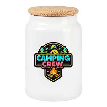 Camping Crew Neon Badge - Cookie Jar with Wooden Lid - white - Front