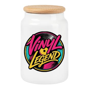 Vinyl Legend : Design culte de disques - Boîte à biscuits avec couvercle en bois - blanc - Devant