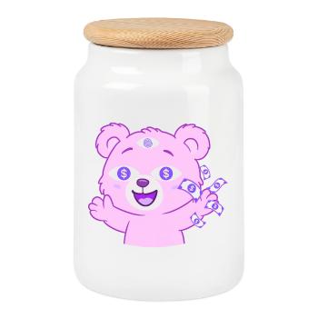 Money Teddy - Cookie Jar with Wooden Lid - white - Front