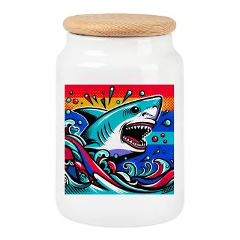 Shark - Cookie Jar with Wooden Lid - white - Front