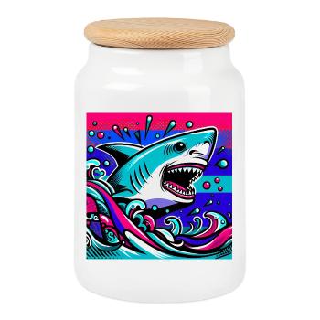 Requin - Boîte à biscuits avec couvercle en bois - blanc - Devant