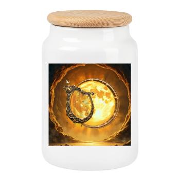 Golden Moon and Ornamental Harp - Cookie Jar with Wooden Lid - white - Front