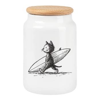 Sürfkätzchen - Boîte à biscuits avec couvercle en bois - blanc - Devant