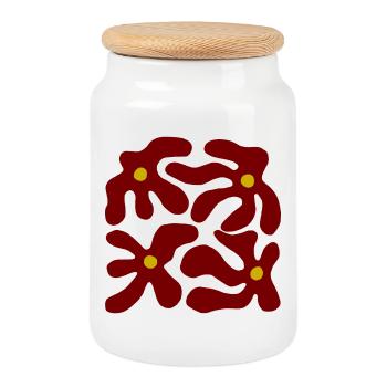 Red Flowers Organic Transparent Design -V3 - Cookie Jar with Wooden Lid - white - Front