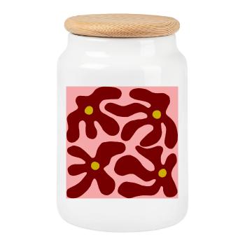 Red Flowers Organic Design -V3 - Cookie Jar with Wooden Lid - white - Front